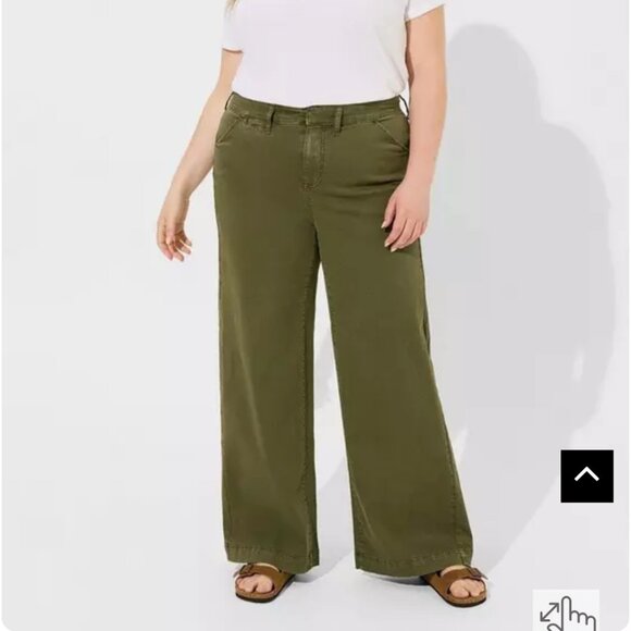 Torrid wide leg high rise chino pant olive green  20 - Picture 1 of 6